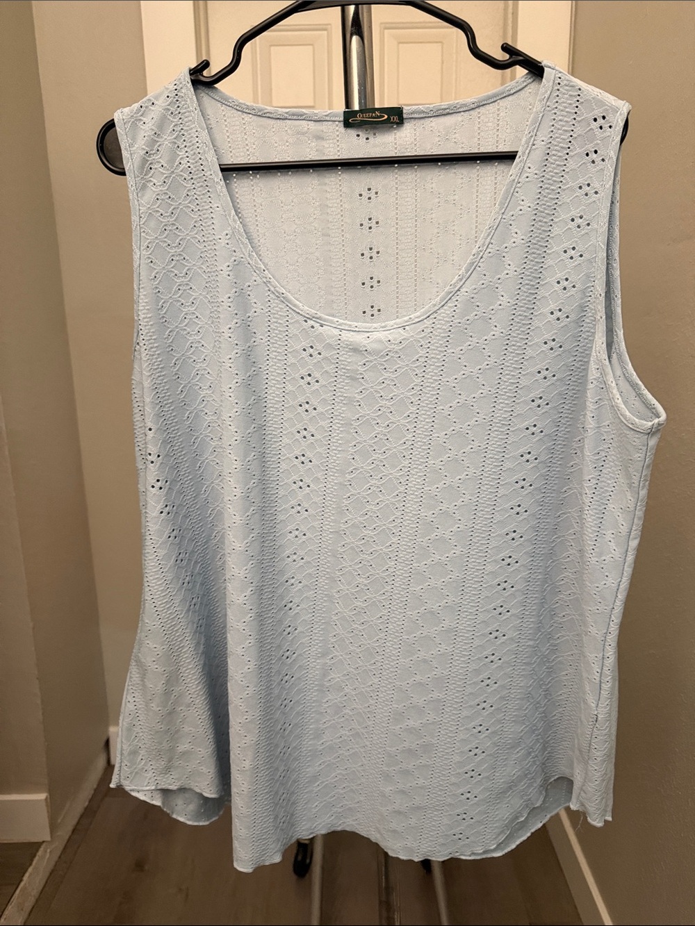 Pale Blue Eyelet Scoop Tank